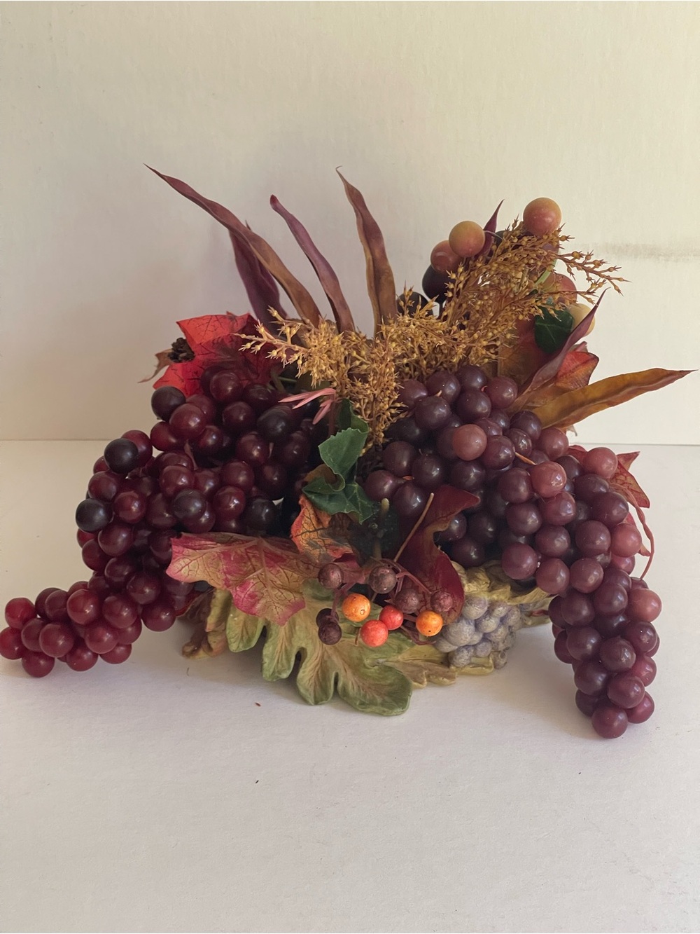 Artificial Grape and Autumn Foliage Arrangement - Burgundy